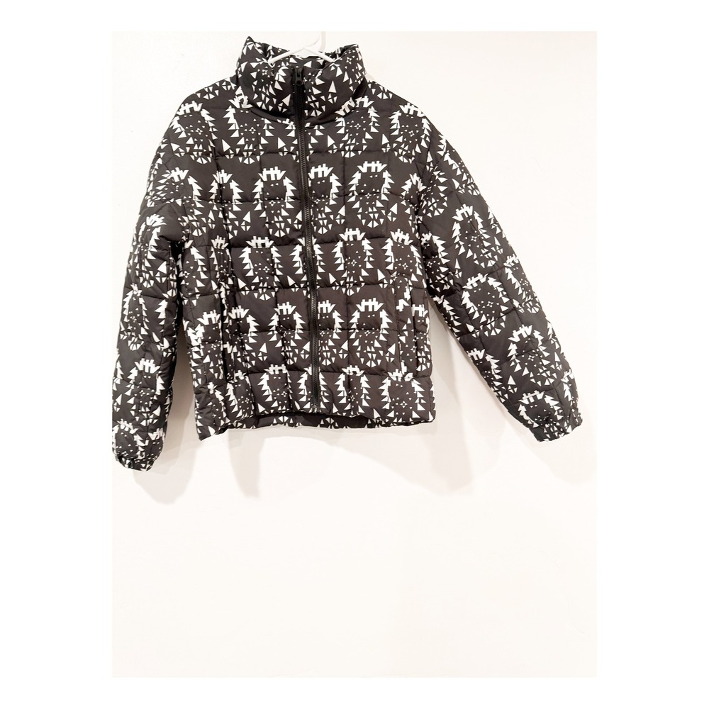 Stoic Women Midnight Navy Nordic Print Quilted Puffer Jacket SICZ2RC Small NWT